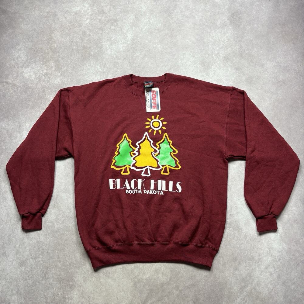 VTG Deadstock Red Black Hills South Dakota Crewneck Sweatshirt Mens XL SOFFE